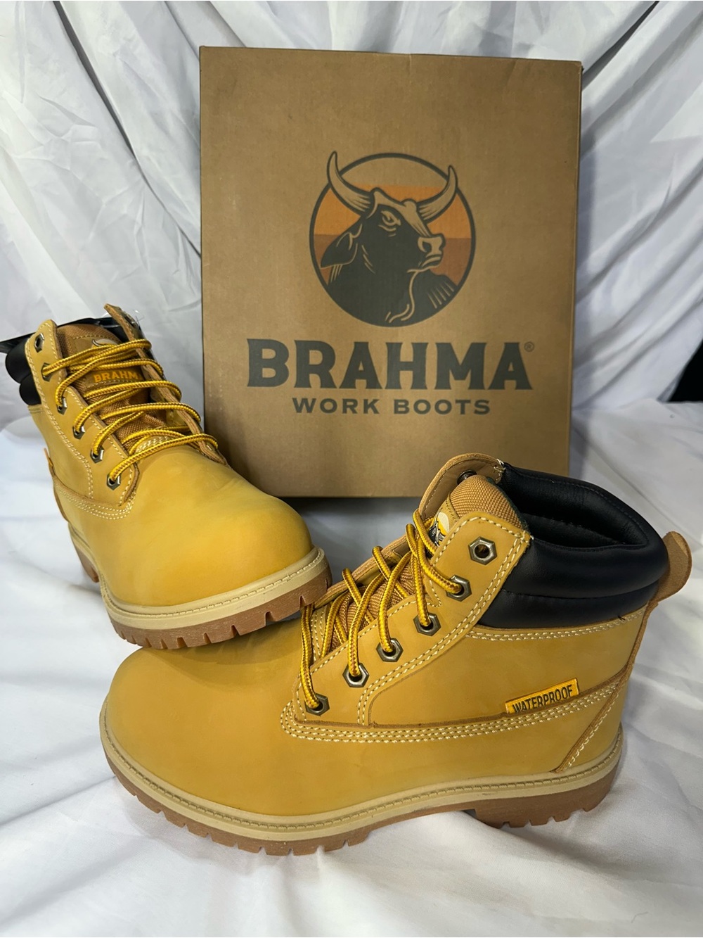 Brahma Hubert Men's 7.5 Wheat Leather Waterproof Work Boots New In Box
